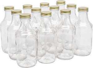 Botellas <span class=keywords><strong>de</strong></span> Vidrio <span class=keywords><strong>de</strong></span> 16 oz con Forma Personalizada para Salsas Picantes, con Tapas <span class=keywords><strong>de</strong></span> Rosca y Boca Ancha, para Leche, Bebidas, <span class=keywords><strong>Aceite</strong></span> y Aderezos para Ensaladas - Product Image 6