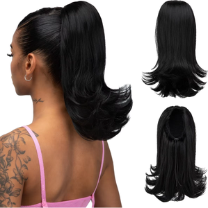 Extensions de cheveux synthétiques à cordon de serrage de 14 pouces, style queue de cheval avec filet de maintien arrière, pour une coiffure tendance - Product Image 1