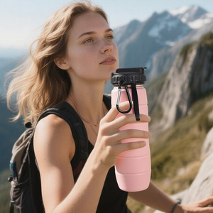 Bouteille d'eau portable pliable rétractable de 650 ml en <span class=keywords><strong>silicone</strong></span> et PP, sans BPA, avec paille, pour cyclisme en extérieur, personnalisable avec logo - Product Image 4