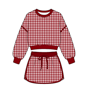 Conjuntos de Boutique Personalizados para Niñas Pequeñas, Sudadera con Estampado a Cuadros Coloridos y Falda con Pantalones Cortos, Ropa Infantil al por Mayor - Product Image 3