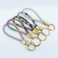 Corde en cuir PU tissé, porte-clés de voiture incrusté de diamants, corde tressée, accessoires de sac simples, porte-clés avec strass