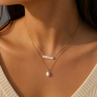 Collar Romántico de Acero Inoxidable con Baño PVD de 18K, Doble Capa, Perlas Barrocas Redondas, Zirconia, Diseño de Nudo y Cadena de Cable, Regalo