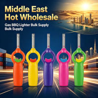 Briquet à gaz rechargeable multicolore, tube métallique long, briquet pour barbecue et bougies, certifié sécurité, FOB, approvisionnement en conteneur complet