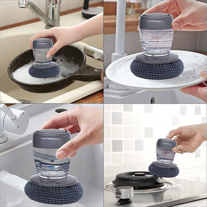 Kitchen Gadgets PET Soap Dispensing Palm <b>Scrub</b> Cleaning <b>Brush</b> Plastic Pot Scrubber Dish <b>Brush</b> With Soap Dispenser - Product Image 6