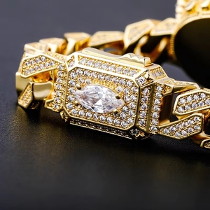 Hip-Hop-Schmuck Großhandel 12 mm Messingbasis 14K Gold Plattiert Micro Pave 3A+CZ Steine Iced Out Miami Cuban Armband - Product Image 5