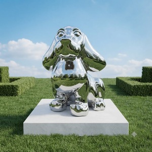 Escultura de Perro de Metal con Acabado de Espejo Cromado Reflectante - Decoración Contemporánea de Basset Hound - Product Image 4