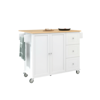 Carrito de Cocina Multifuncional de Madera Moderno Personalizado OEM con Tomacorriente, Estante para Especias, Mesa Isla Rodante y Almacenamiento de 3 Cajones para Restaurante