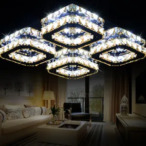 Подвесные светильники, блестящая хрустальная люстра, декоративная прямоугольная потолочная лампа из нержавеющей стали для гостиной, спальни