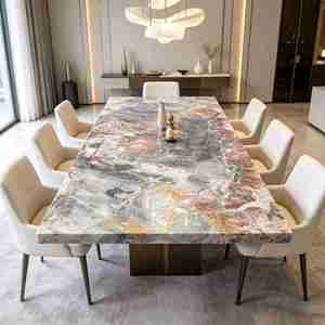 Modern Rectangular Dining Table Natural <b>Marble</b> <b>Top</b> for Living Room Home - Product Image 3