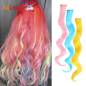 AliLeader 20 pollici capelli sintetici Clip In un pezzo onda capelli ricci evidenziano coloratissimi capelli arcobaleno <span class=keywords><strong>extension</strong></span> per le ragazze - Product Image 1