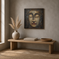 Peinture à l'huile abstraite moderne de visage de Bouddha 60x60cm, toile texturée 3D, décoration murale pour salon, méditation, décoration zen pour la maison