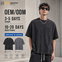 T-shirt Homme Été Américain Rétro Délavé 100% Coton Manches Courtes Bords Effilochés Poche Inclinée Coupe Oversize Streetwear