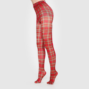 Collants en <span class=keywords><strong>nylon</strong></span> à taille haute, motif écossais <span class=keywords><strong>rouge</strong></span>, avec logo personnalisé, pour fêtes et usage quotidien - Product Image 3