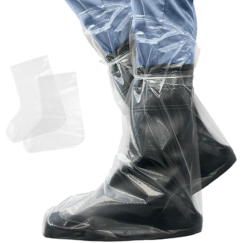 Plastic Footwear Long Shoe Cover with Ties Waterproof Non-slip Poly  Disposable Boot Covers Transparent - Main Image