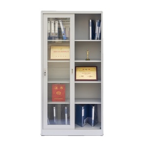 Étagère à livres moderne en métal à 5 niveaux avec porte coulissante en verre trempé, bibliothèque en fer, meubles de salon, rangement de bureau, garantie de 5 ans - Product Image 5