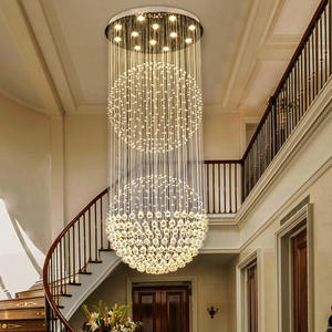 <span class=keywords><strong>Lampadario</strong></span> a sospensione personalizzato grande a LED con <span class=keywords><strong>sfere</strong></span> di cristallo, per hall di hotel, moderno a doppia sfera, a cascata, a goccia, lungo, a sospensione - Product Image 3
