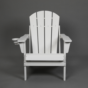 Chaise Adirondack pliable en HDPE avec double porte-gobelets, texture bois composite blanc, chaise d'extérieur - Product Image 2