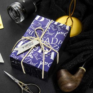 Dad Lettering <b>Wrapping</b> <b>Paper</b> Roll 46.8 Sq Ft Navy Blue Metallic Foil For Father's Day Birthday Party - Product Image 6