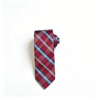Corbata de Hombre a Cuadros Borgoña con Logotipo Personalizado, Corbata de Negocios Vintage para Boda, Venta al Por Mayor