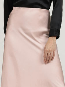 Falda casual rosa de satén de acetato transpirable con volantes y corte en A, de cintura natural. - Product Image 5