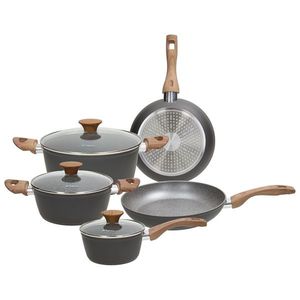 Set di pentole e padelle Tognana da 8 pezzi, grigio, in alluminio antiaderente con manici in legno - Product Image 1