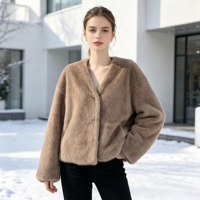 Veste en polaire marron chaude pour l'automne/hiver, col en V, coupe ample, style décontracté, veste en polaire courte