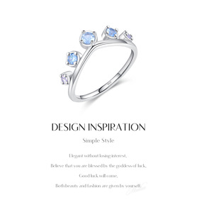 S925 Sterling Silver Curved Crown <b>Ring</b> With Gradient Blue Zircon Delicate Stackable Jewelry Gift For Ladies Daily Dating Wear - Product Image 6