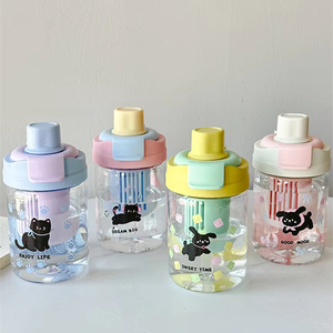Taza de pajita doble bonita de diseño moderno, taza de agua portátil de alto nivel de apariencia para estudiantes de 600ml de capacidad para viajes - Product Image 1