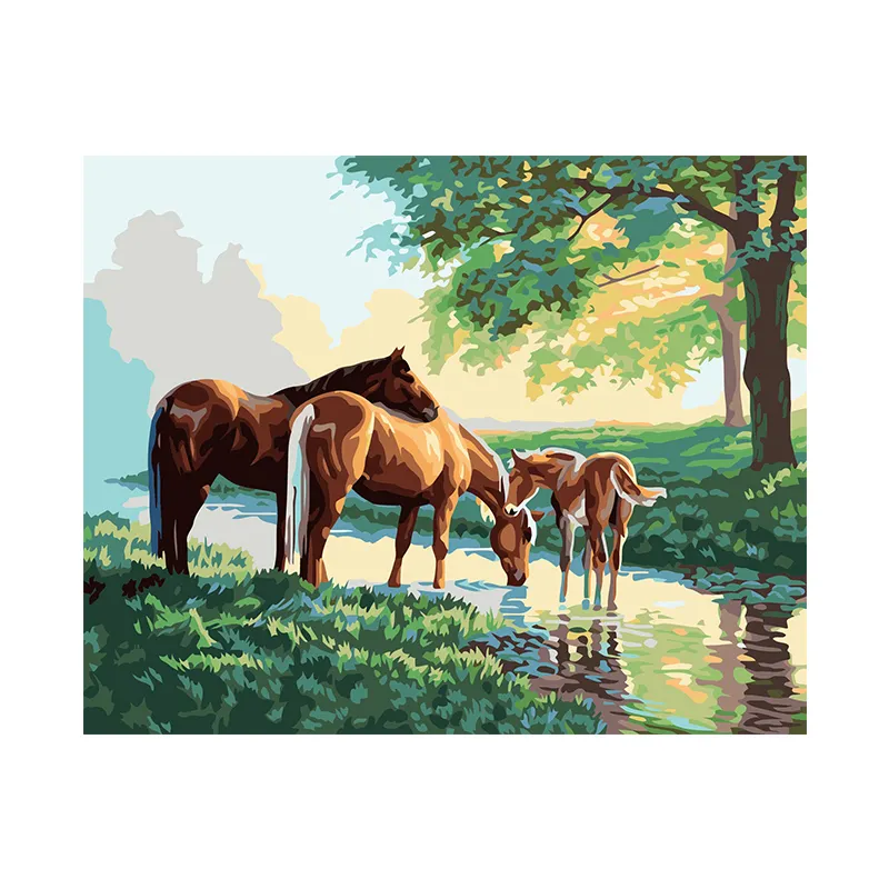 Factory Wholesale Three Horses In The Jungle Diy By Digital Painting Home Decoration Painting On Canvas