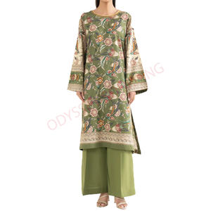 Conjunto de Salwar Kameez Moderno y Casual para Mujer, Primavera, Cuello Redondo, Satén Transpirable, Lavable, Antiarrugas, con Hermosos Estampados - Product Image 1