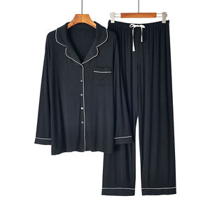 Einfach gefärbtes gestricktes Bambus-Pyjama-Set für Frauen - Product Image 4