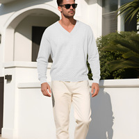 Pull décontracté en jacquard tricoté uni à col en V pour homme, coupe ample, manches longues, style automne, tendance Ins
