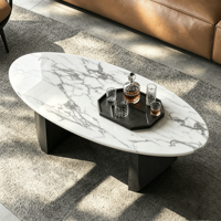 Table basse ovale artisanale en pierre artificielle cannelée, sur mesure, sculptée, style antique, moderne, de luxe, écologique pour hôtel