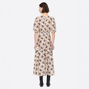 Vestido Midi Elegante de Gasa con Estampado Floral Vintage para Mujer, Cuello Redondo, Control de Abdomen, Vestido Formal para Iglesia - Product Image 4