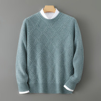 Pull en laine pour homme à col rond, motif losanges, épais et chaud, décontracté, tricoté, idéal comme sous-pull, personnalisation et vente en gros usine