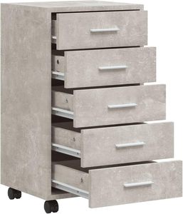 Commode à tiroirs mobile à 5 tiroirs, armoire de rangement basse, armoire à dossiers mobile pour le personnel, bois d'ingénierie gris béton, commode de chambre à coucher - Product Image 5