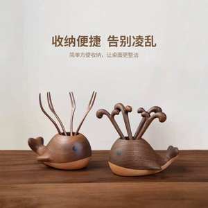 Plato de frutas de madera con forma de ballena, soporte creativo para tenedores de postre, regalo ecológico para decoración del hogar y vajilla. - Product Image 4