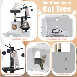 Moderno Pet Friendly interno in legno torre del gatto con Beige Sisal graffio e materiale di canapa per dormire come struttura di arrampicata per gatti - Product Image 3