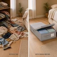 Boîte de rangement pour sous le lit, 31,5x15,7x6 pouces, intérieur imperméable, 3 sections, couvercle pliable, organisateur de vêtements, gain de place