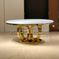 Meubles de salle à manger d'hôtel de luxe, salle de réception, MDF de qualité supérieure, cadre en acier inoxydable doré, table de mariage moderne