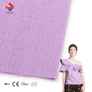 Polyester and spandex knitted comfortable stretchy purple dyed crinkle jacquard fabric for dress