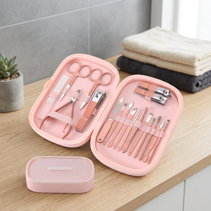 ชุดอุปกรณ์ดูแลเล็บสแตนเลส 18 ชิ้น ชุดทำเล็บแบบพกพา กล่องสีชมพูคลาสสิก อุปกรณ์ตกแต่งเล็บมืออาชีพสำหรับผู้ใหญ่ - Product Image 2