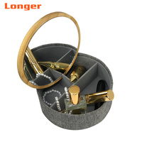 Boîte de rangement cosmétique de bureau en bambou avec logo personnalisé LG7267, design européen, miroir de maquillage avec couvercle, 3 compartiments, boîtes organisatrices