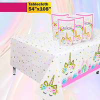 Vente Flash Kit de Fête Licorne Rose Assiettes Couverts Bannière d'Anniversaire Colorée Vaisselle & Décorations de Table Licorne
