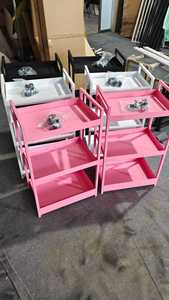 Luxury Modern Esthetician Lash Bed Station Curved + Half Moon LED Light + Storage Cart + Rolling <b>Stool</b> Foldable Pink Hotel - Product Image 6
