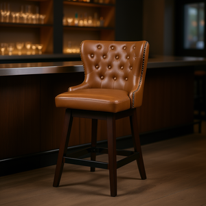 Taburete de Bar Holmes Tan de Cuero Sintético, Giratorio 360°, Respaldo Alto, Diseño Acolchado, Altura de Mostrador - Product Image 2