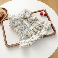 Robe en tweed pour petit chiot, collection automne-hiver, tenue élégante pour animaux de compagnie, avec grand nœud et perles, robe-jupe douce et élégante pour chien