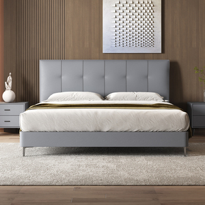 Hiện Đại Vua Kích Thước Nội Thất Phòng Ngủ Đặt Trong Dark <span class=keywords><strong>Grey</strong></span> PU Da Giường Mềm Mại Với Lưu Trữ Khung Thép Bán Buôn-Bao Da Giường - Product Image 4