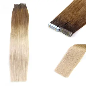 Salão de Qualidade PU Tape-In Europeu Virgem Cabelo # T3/18 Ombre Loiro Cor Fita Na Extensão Do Cabelo Humano