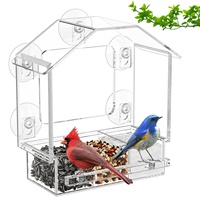 Mangeoire et abreuvoir suspendus en acrylique transparent avec ventouse pour oiseaux sauvages et colibris, pour fenêtre extérieure
